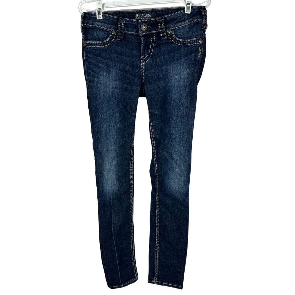 Silver Jeans Co. Womens Suki Super Skinny Jeans W27 L31 Distressed Medium Wash
